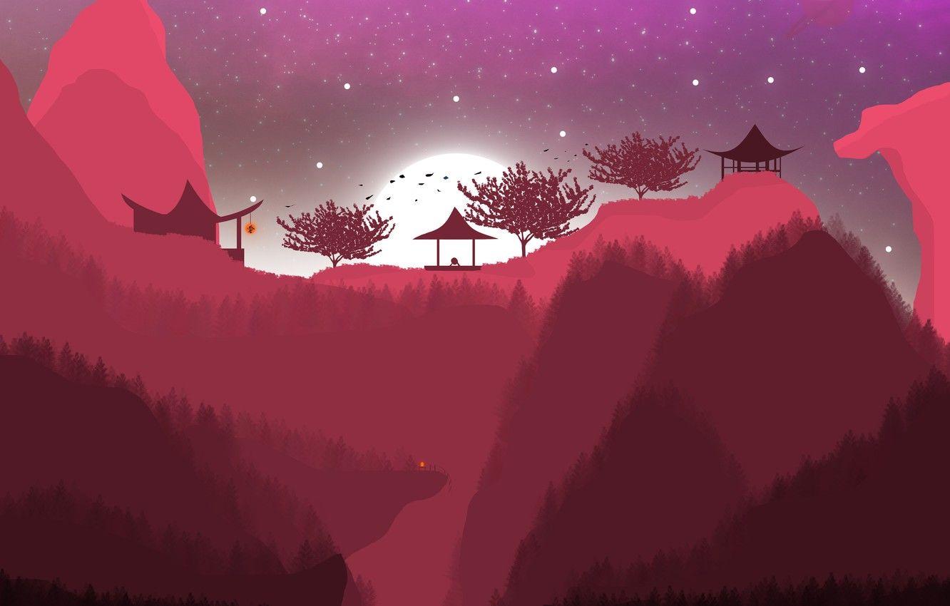 1332x850 Wallpaper landscape, mountains, nature, China, Japan, East, night