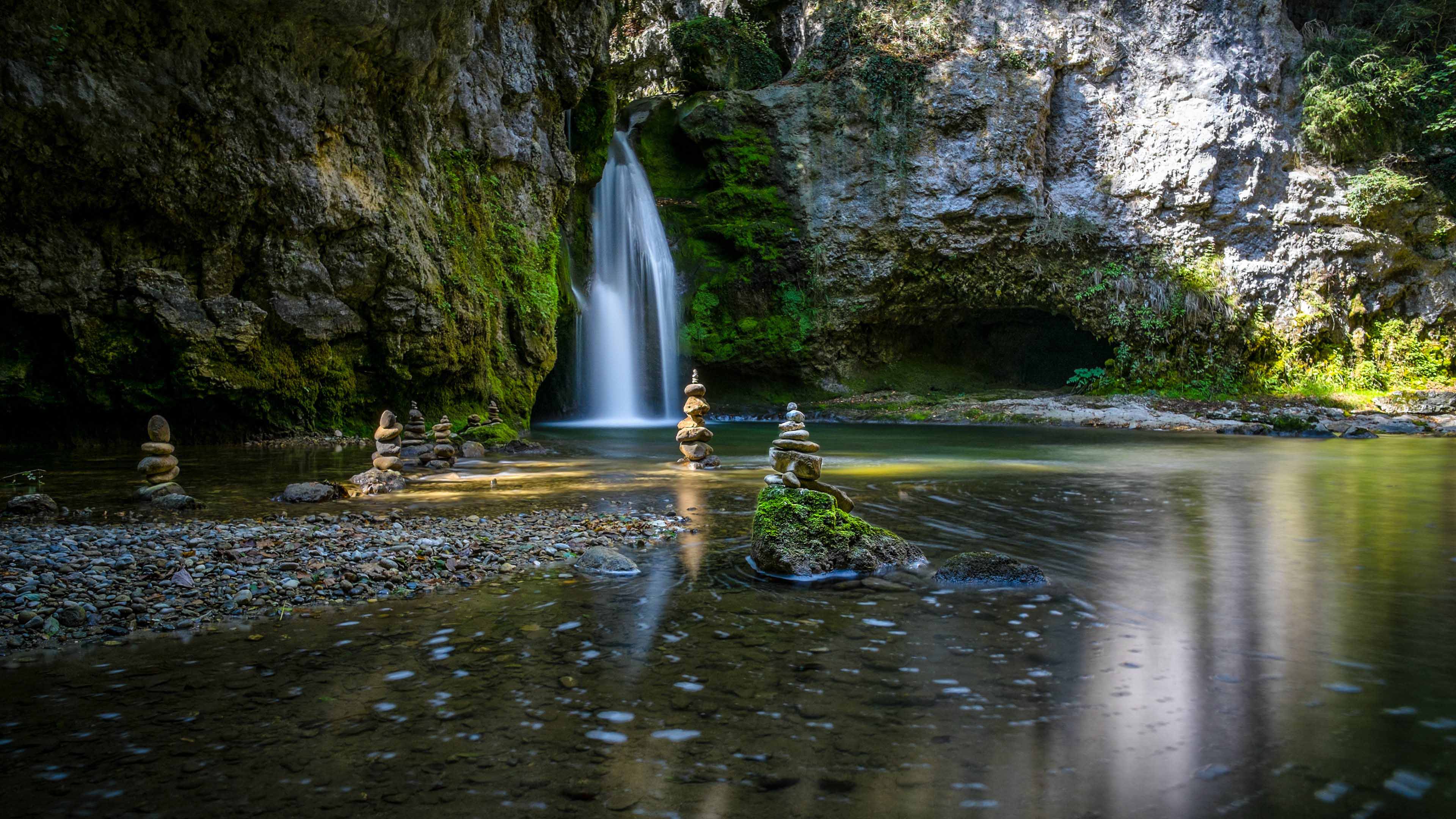 3840x2160 Zen Garden Waterfalls HD Wallpaper Free Image