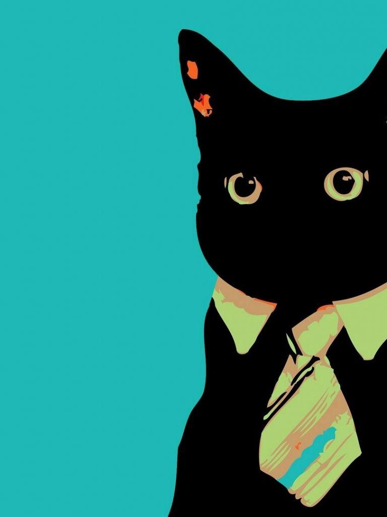 768x1024 Free download Black Cat Art HD Desktop Background Wallpaper
