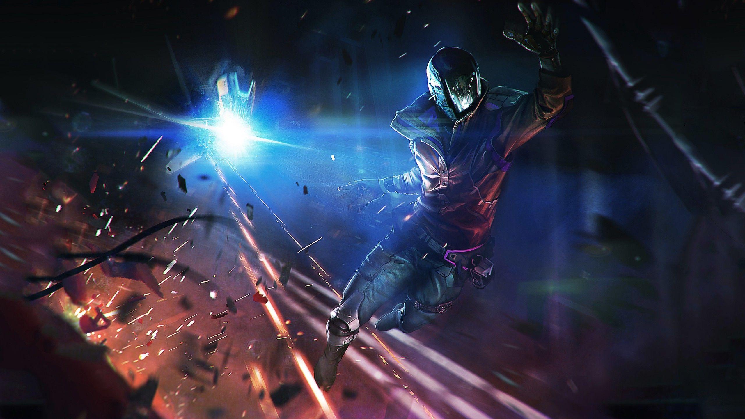 2560x1440 artwork, Digital Art, Warrior, Space, Spaceship Wallpaper HD
