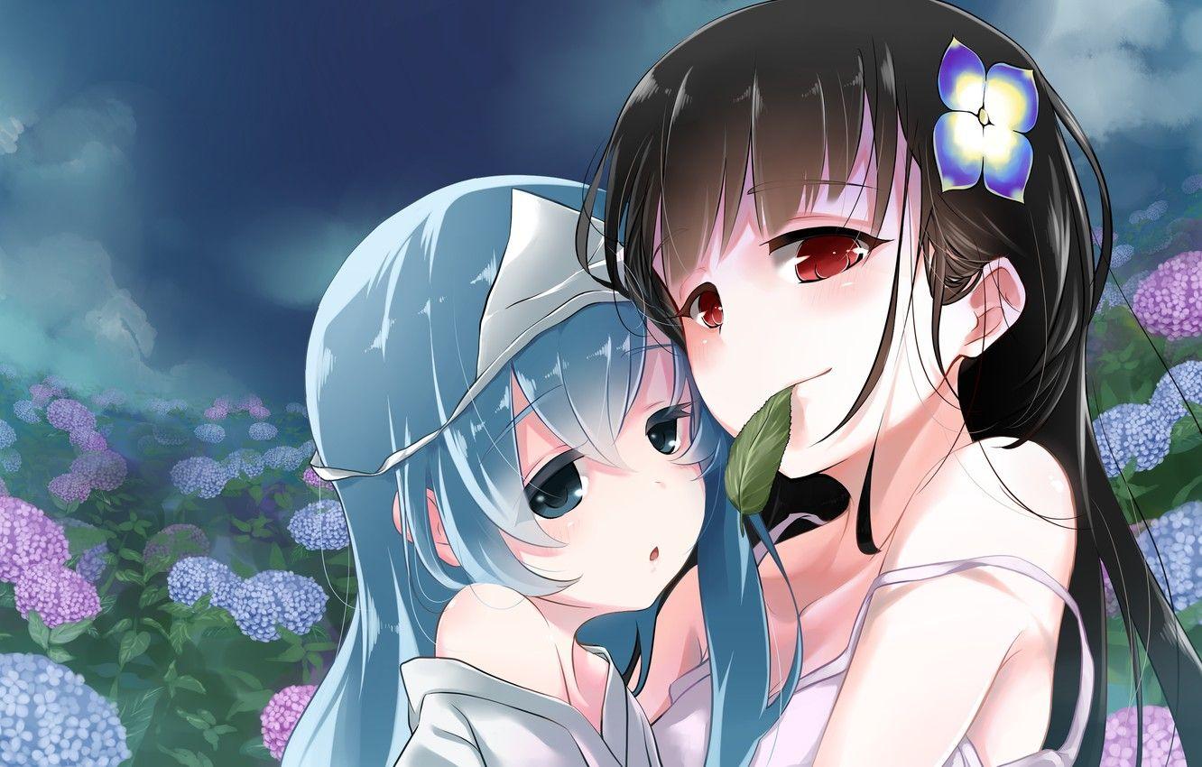 1332x850 Wallpaper flowers, girls, hydrangea, Sankarea image for desktop
