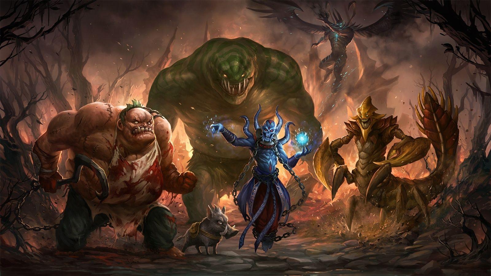 1600x900 Dota 2 Dire Team Pudge Tidehunter Lich Sand King Terrorblade