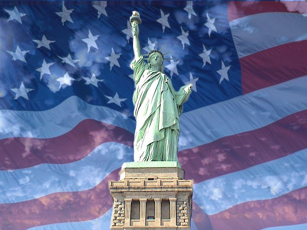 1024x768 Statue Of Liberty And Stars And Stripes