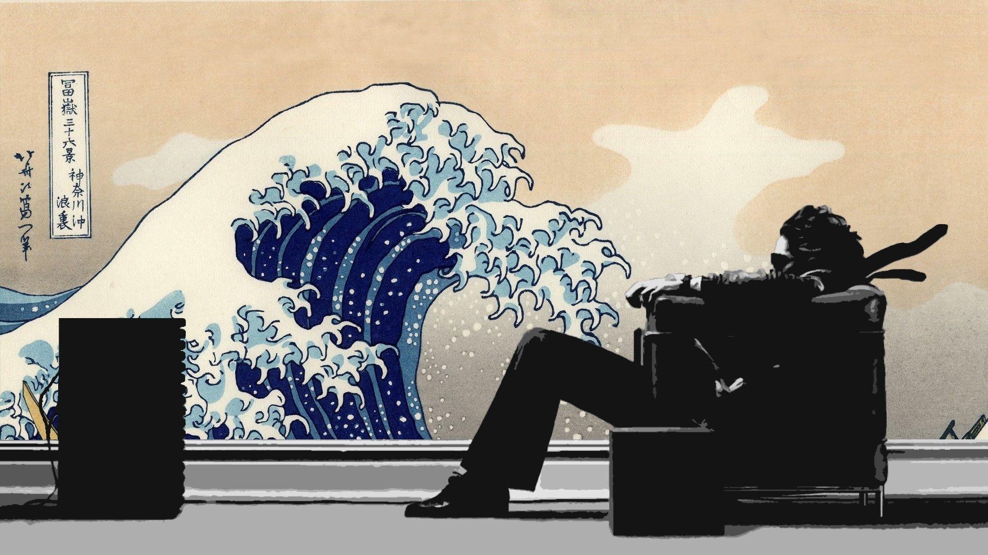 1920x1080 music waves men japanese chairs artwork maxell the great wave off