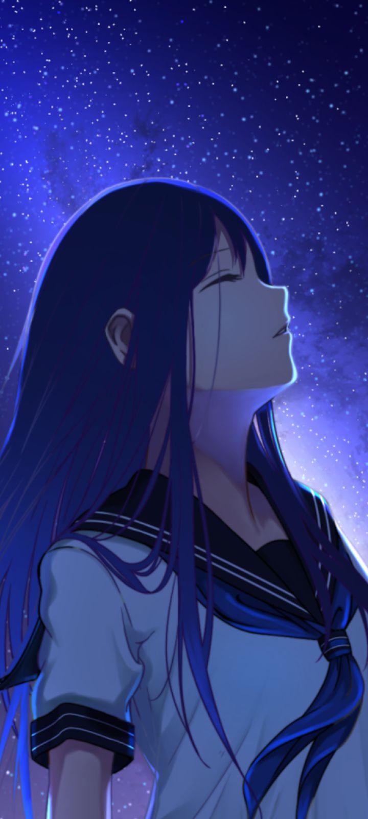 720x1600 Anime Girl And Night Stars 720x1600 Resolution Wallpaper