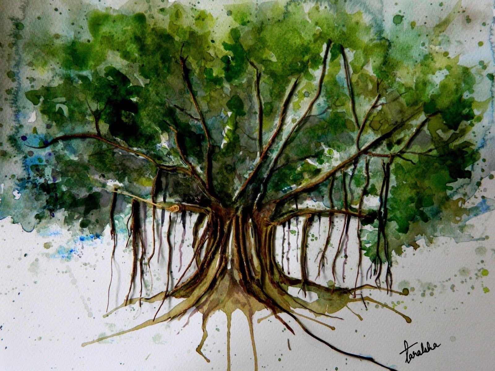 1600x1200 image about Banyan Tree. Mauritius and. Tree painting, Tree sketches, Watercolor tree