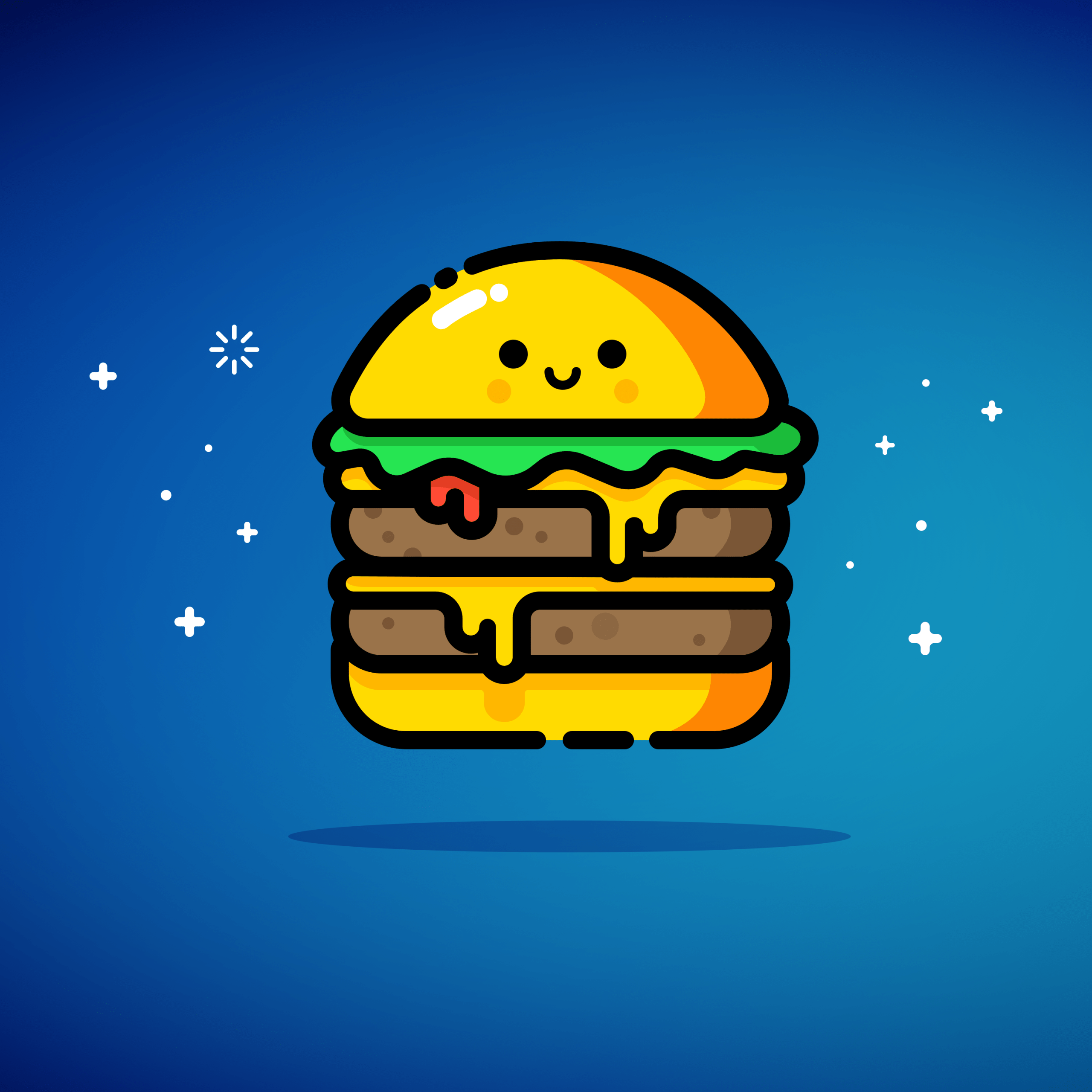 2560x2560 Wallpaper Cheese burger, Double, Blue, Smiley, Minimal, HD, 5K
