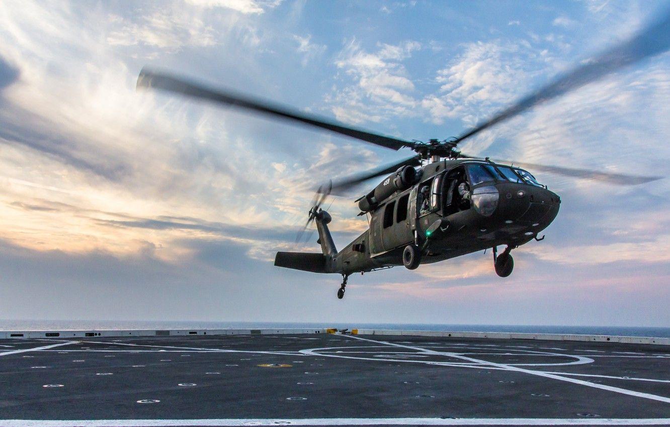 1332x850 Wallpaper helicopter, UH- landing on the deck, Blackhawk image for desktop, section авиация