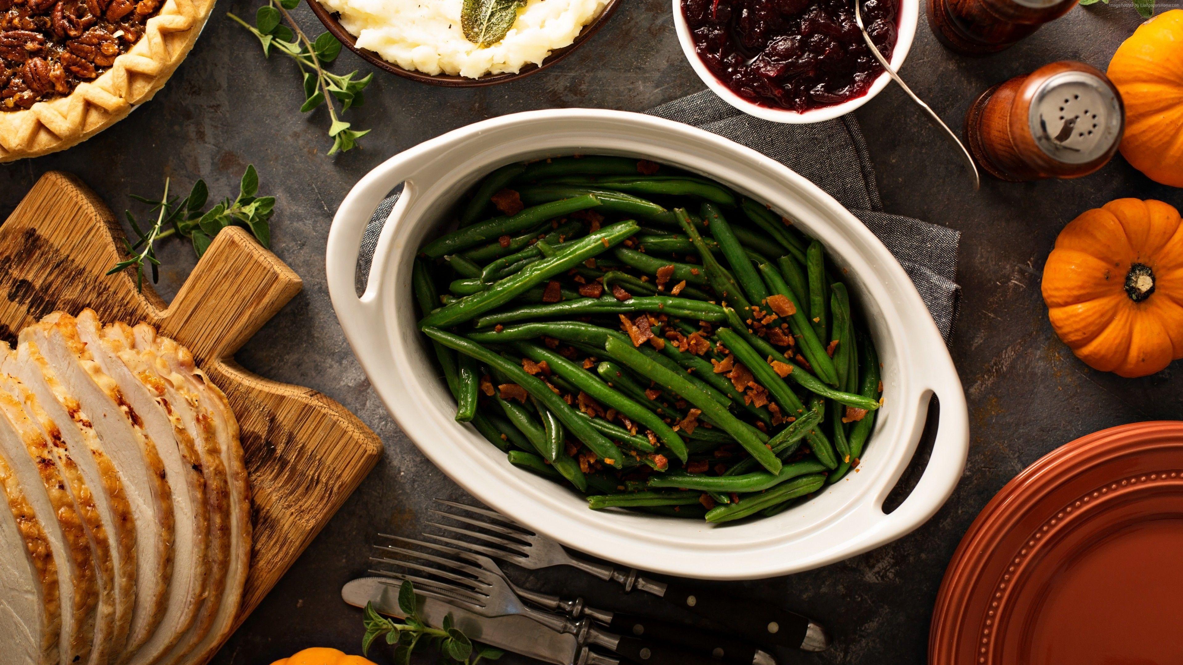 3840x2160 Wallpaper asparagus, meat, sauce, pumpkin, 4k, Food. Bacon side