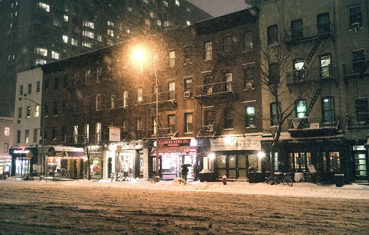 1280x814 Image Manhattan New York City USA storm Snow Street Street lights