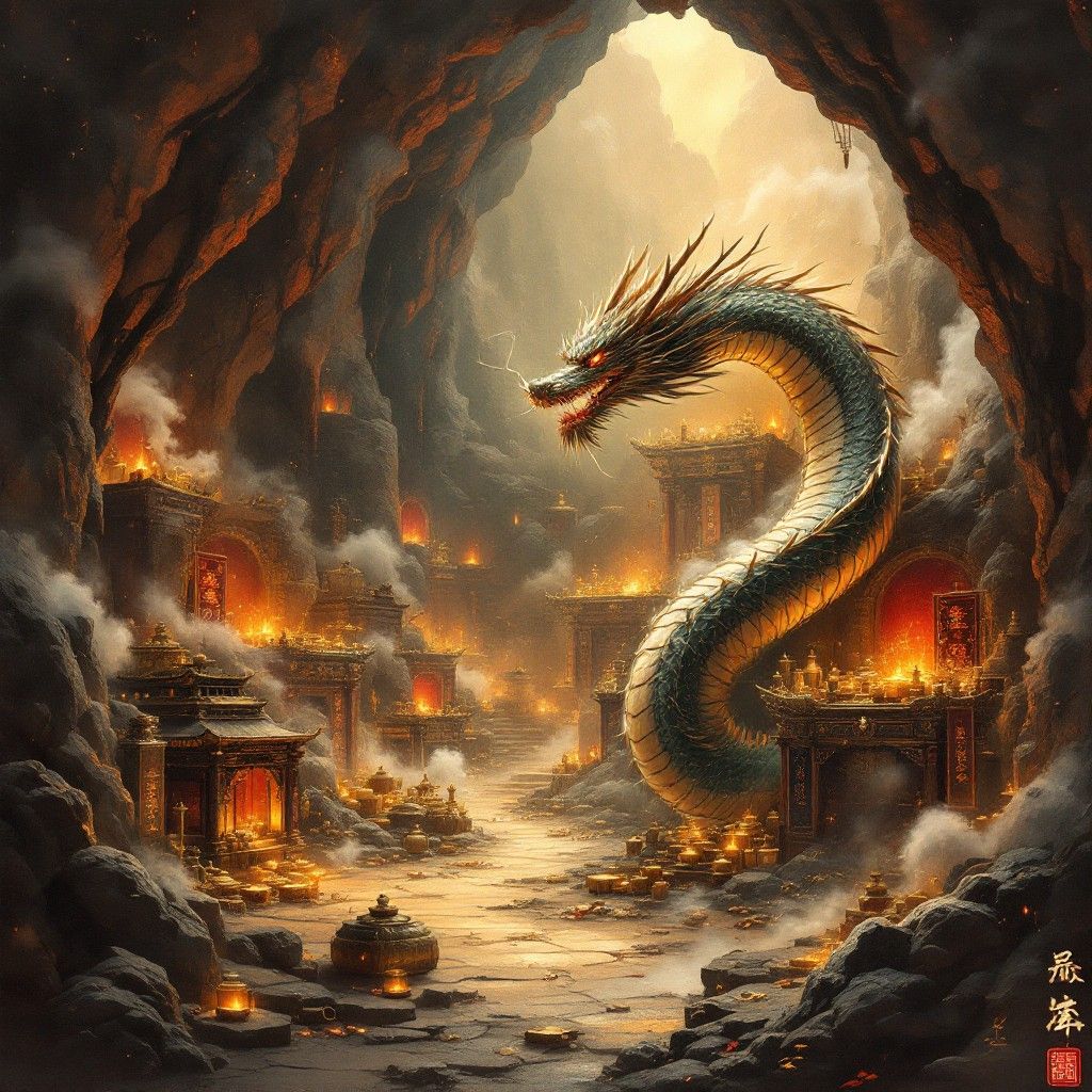 1024x1024 Free Mystical Dragon Lair Image, Cave, Fantasy