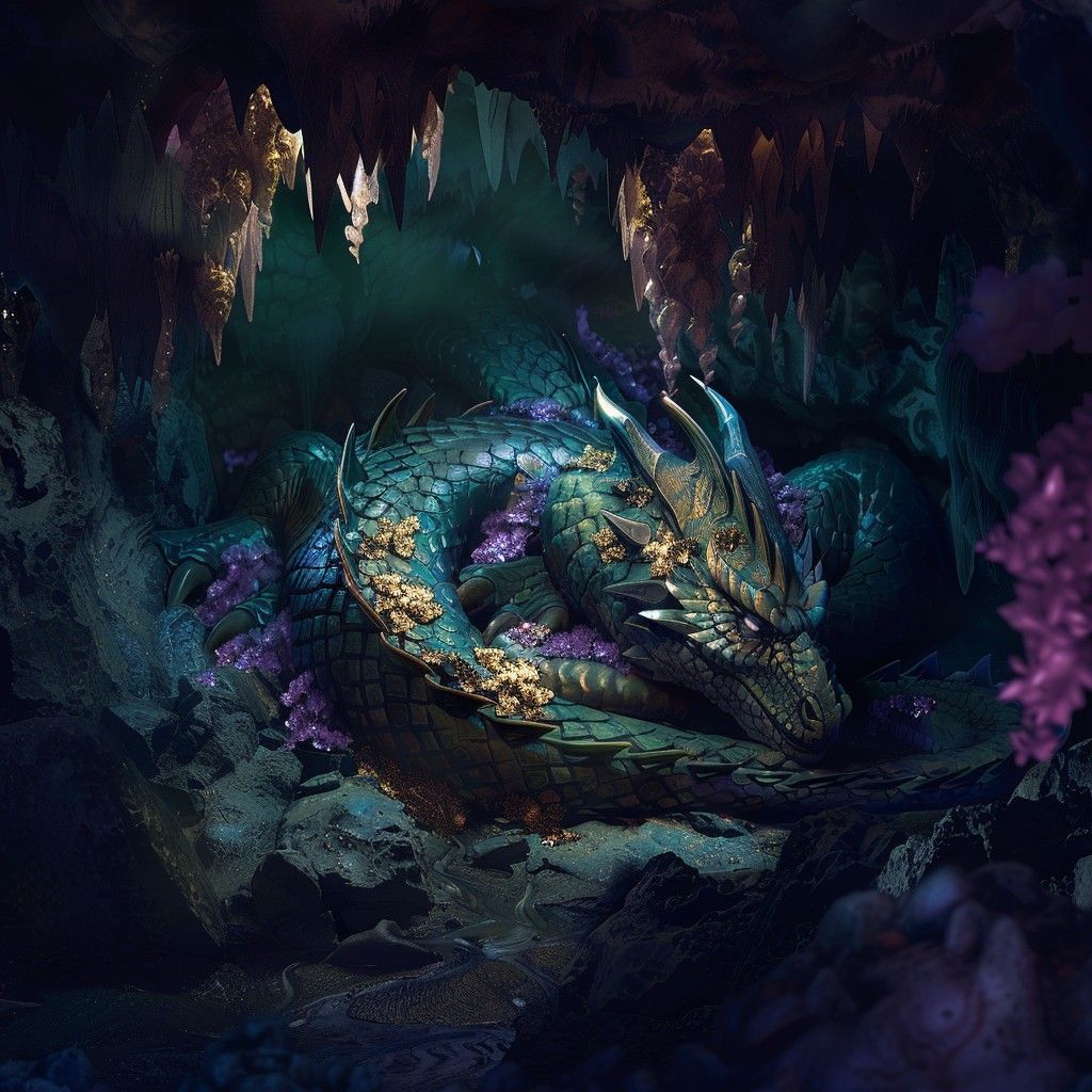 1024x1024 Free Mystical Dragon Lair Image, Cave, Fantasy