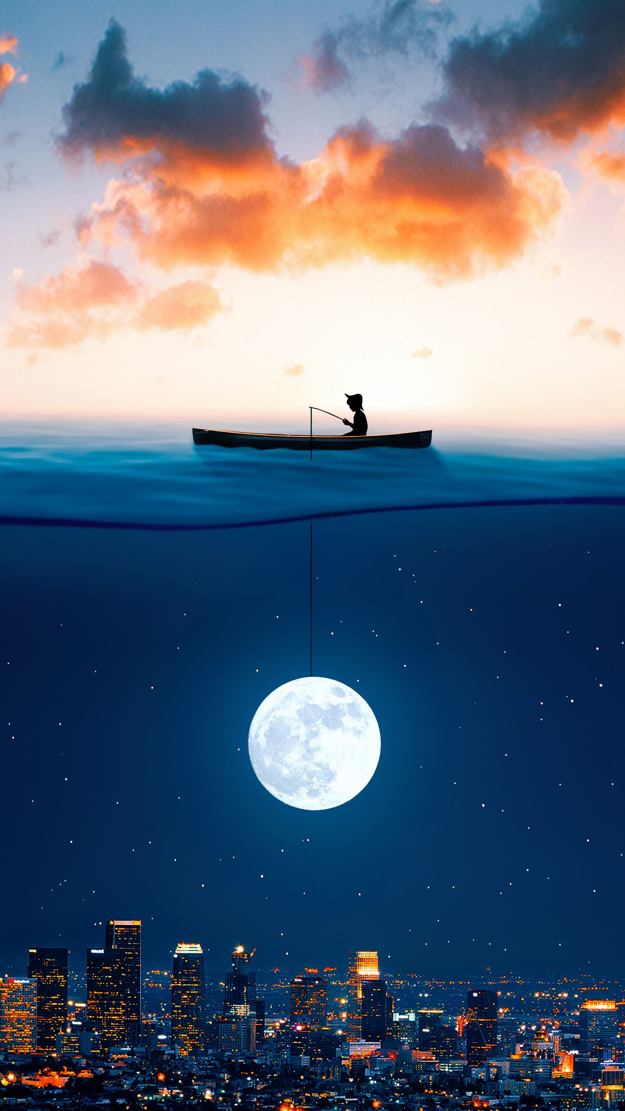 2160x3840 Wallpaper Fishing Dreams Depth Effect, Ios, Cloud, Atmosphere, Building, Background Free Image