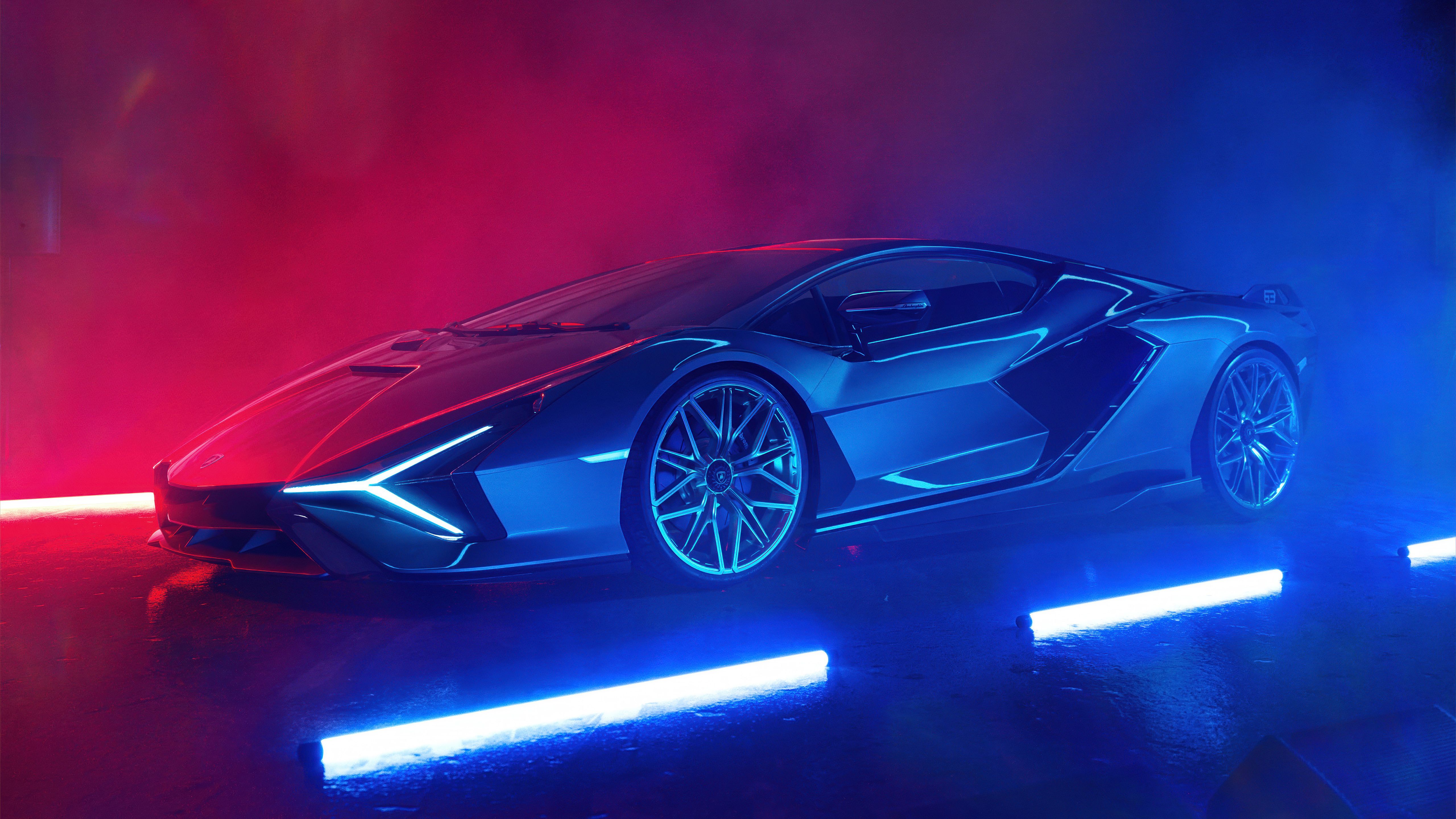 5120x2880 4K Neon sport cars Wallpaper