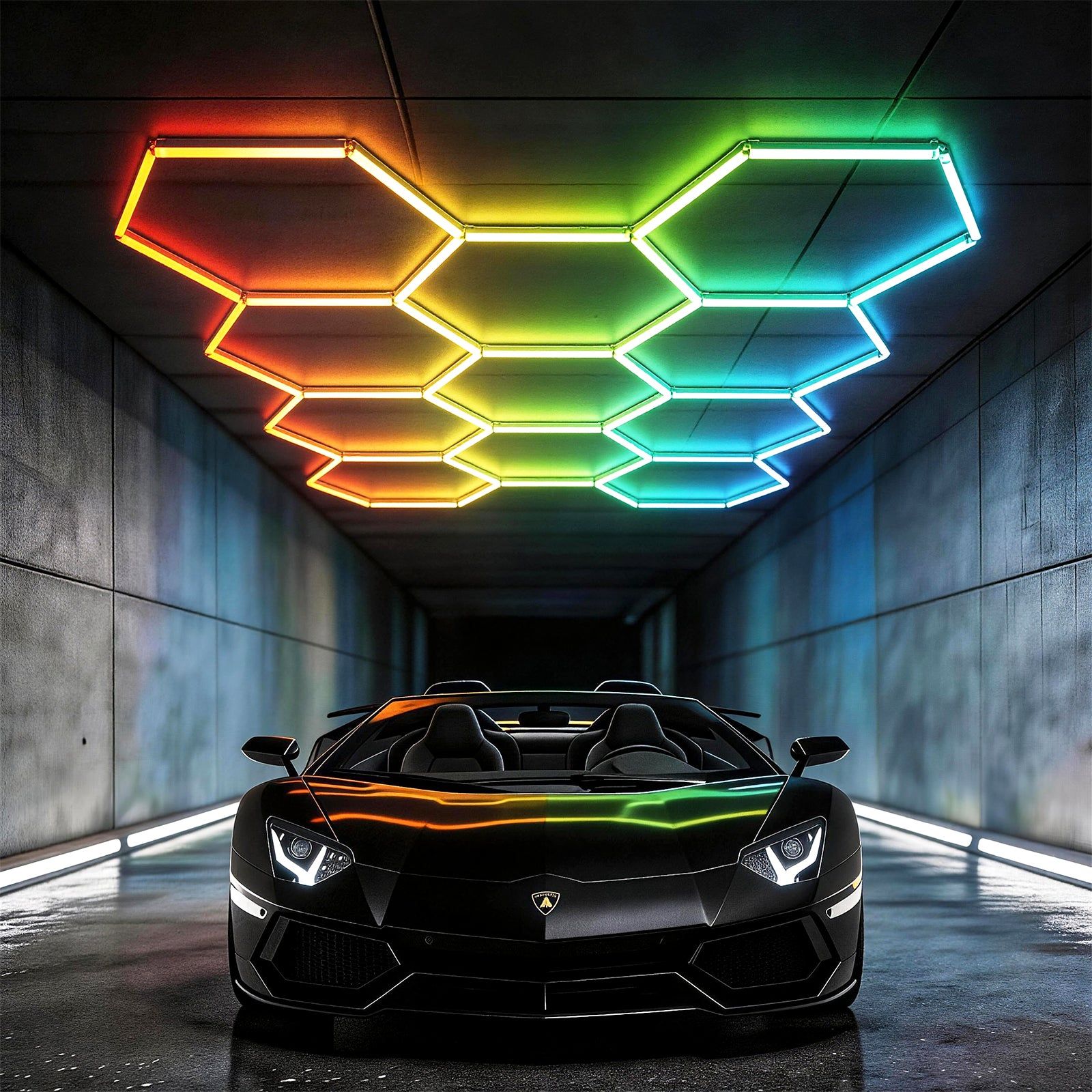 1600x1600 Hyperlite Hexagon Garage Lights. RGB Gradient Hex Kit