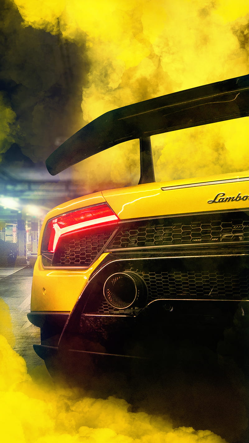 800x1422 Lambo, car, drifting, race, racing, smoke, sportscar, supercar, yellow, HD phone wallpaper