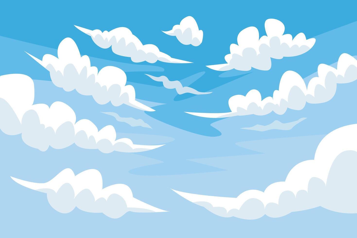 1469x980 Illustration of bright sky clouds in flat style. Cloudy cartoon illustration in blue color. Nature abstract wallpaper