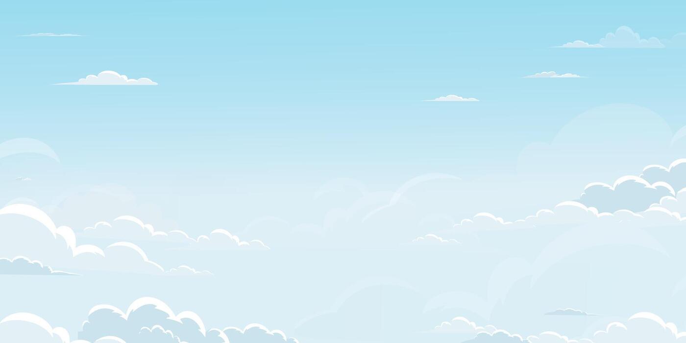 1400x700 Sky Blue, Cloud Background, Horizon Summer Clear Sky over beach, landscape nature sunrise sky in Morning, Spring panorama banner white clouds on blue background, Cartoon flat design for wallpaper