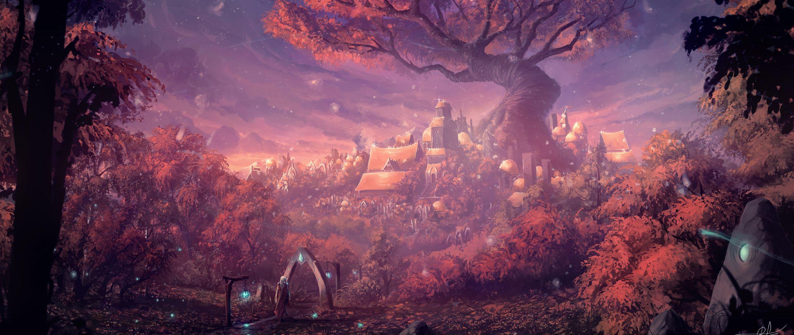 2560x1080 Fantasy Forest City 2560x1080 Resolution Wallpaper, HD