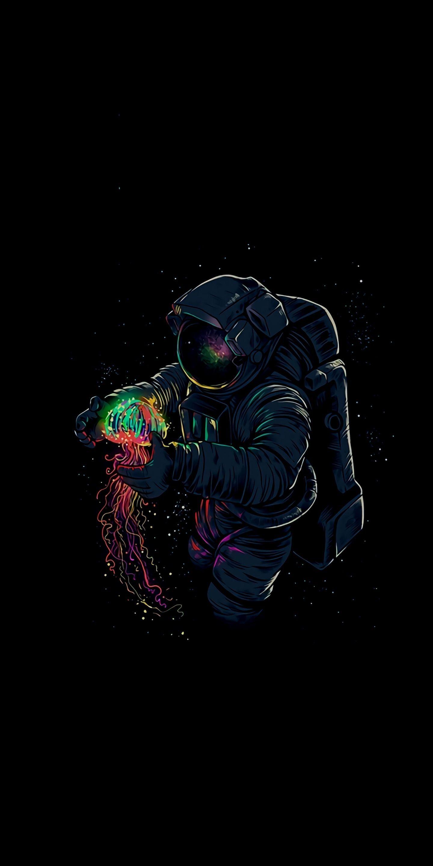 1440x2880 Dark, fantasy, astronaut and jellyfish, 1440x2880 wallpaper. Astronaut wallpaper, Minimalist wallpaper, 4k wallpaper for mobile