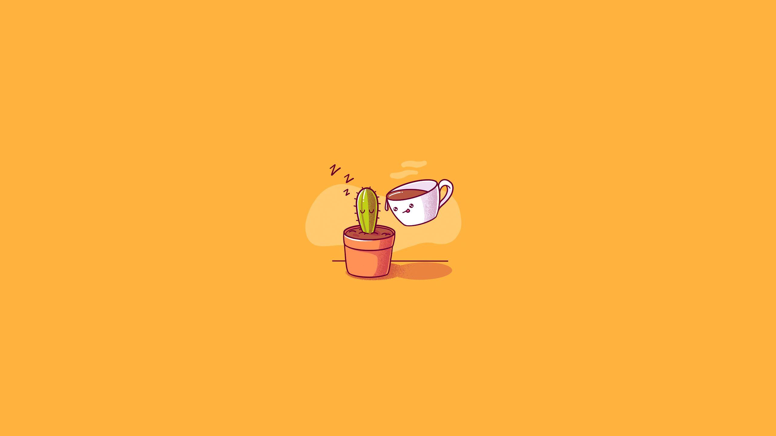 2560x1440 illustration, Coffee, Cactus Wallpaper HD / Desktop and Mobile