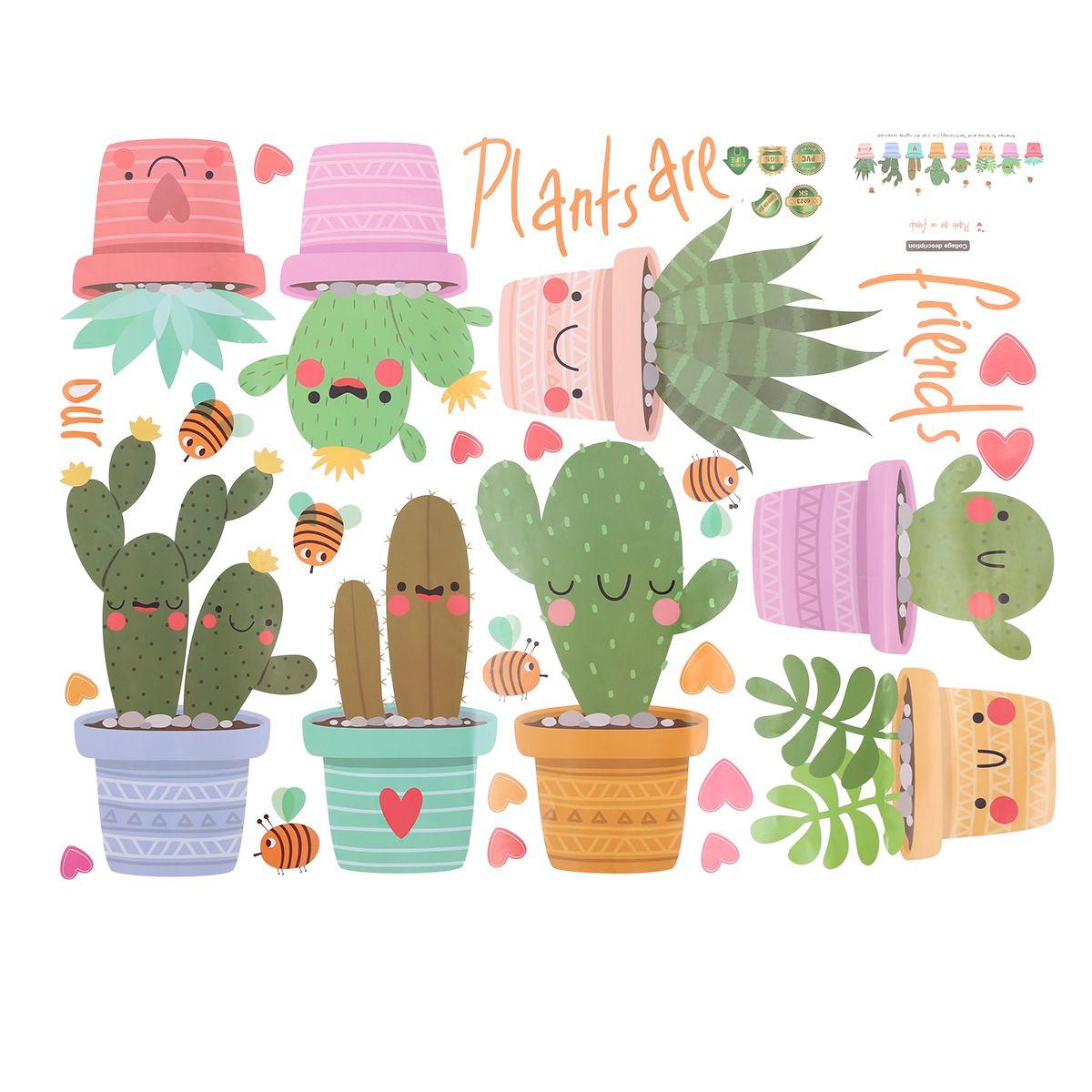 1200x1200 Mayitr 1pcs DIY Pot Culture Wall Sticker Cartoon Cute Cactus Pot