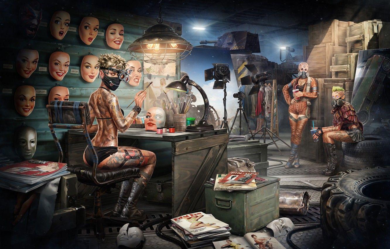 1332x850 Wallpaper work, art, workshop, mask, Sergey Kondratovich, Post