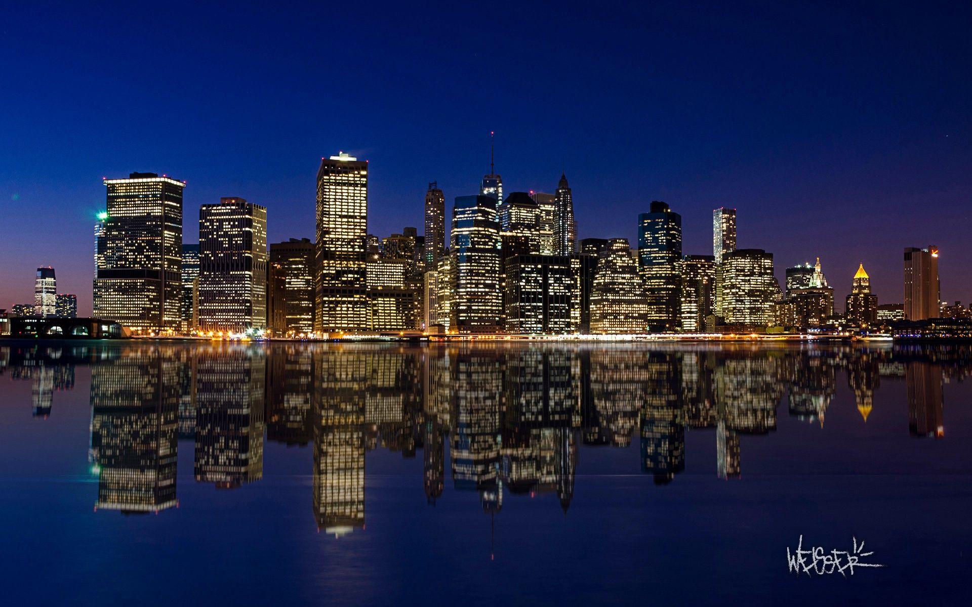1920x1200 Manhattan Night Skyline HD Desktop Wallpaper. Night skyline