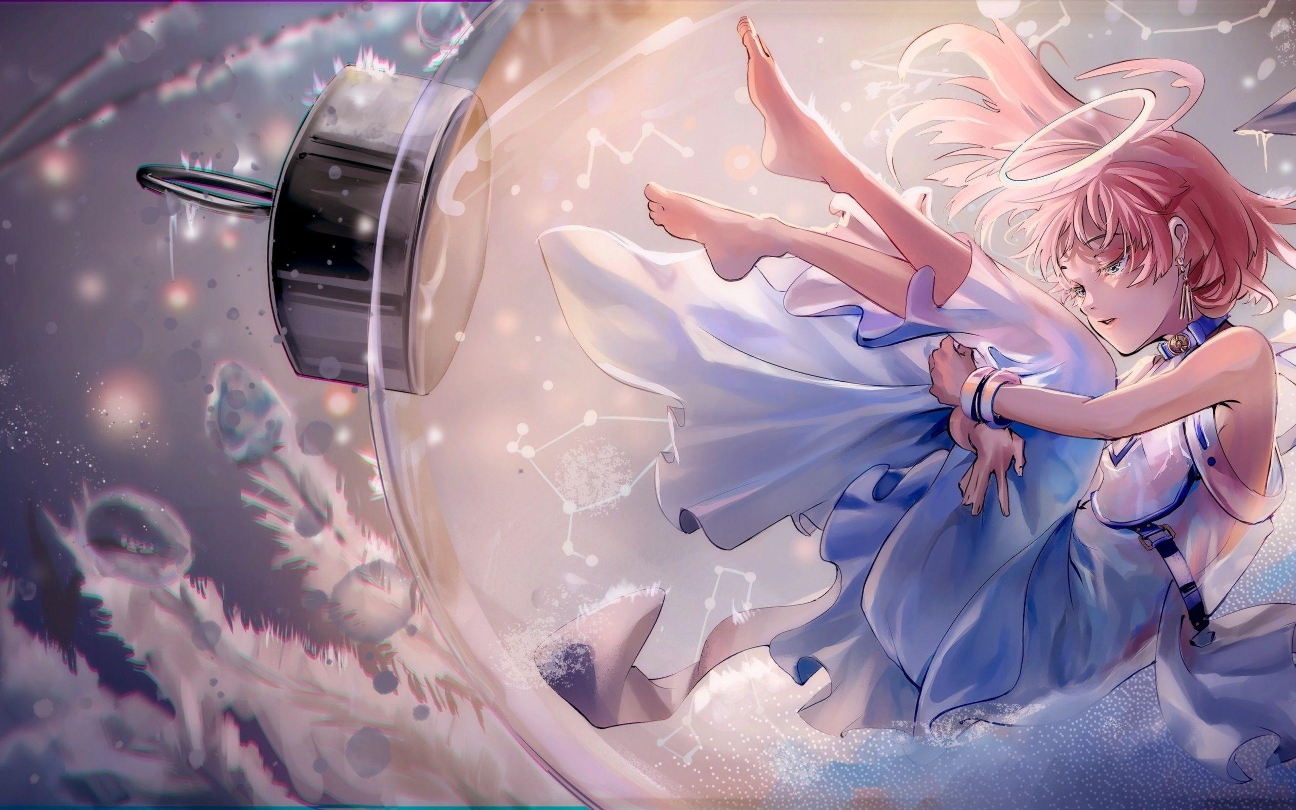 2560x1600 Download 2560x1600 Fallen Angel, Anime Girl, Pink Hair, Dress