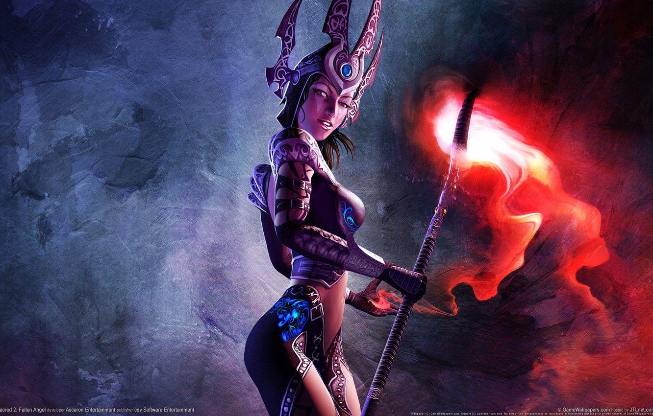 1332x850 Wallpaper Girl, Armor, Glow, MAG, Staff, Staff, sacred 2 fallen