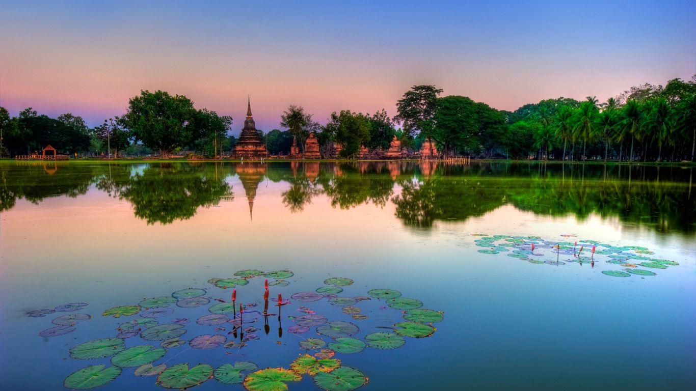1366x768 Sukhothai historical park thailand Desktop wallpaper 1366x768