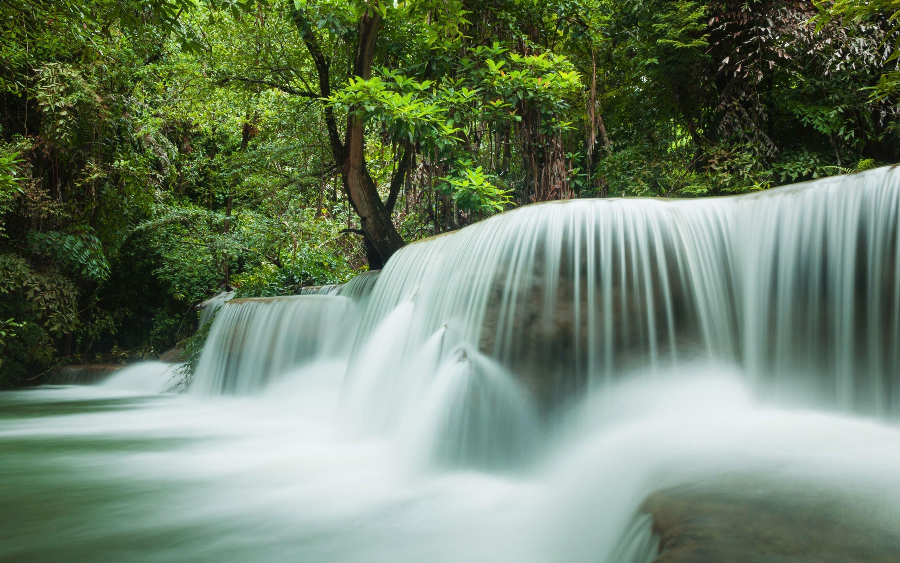 2880x1800 Waterfall, River, Tropical Forest, Thailand, Jungle, Verde Wallpaper & Background Download