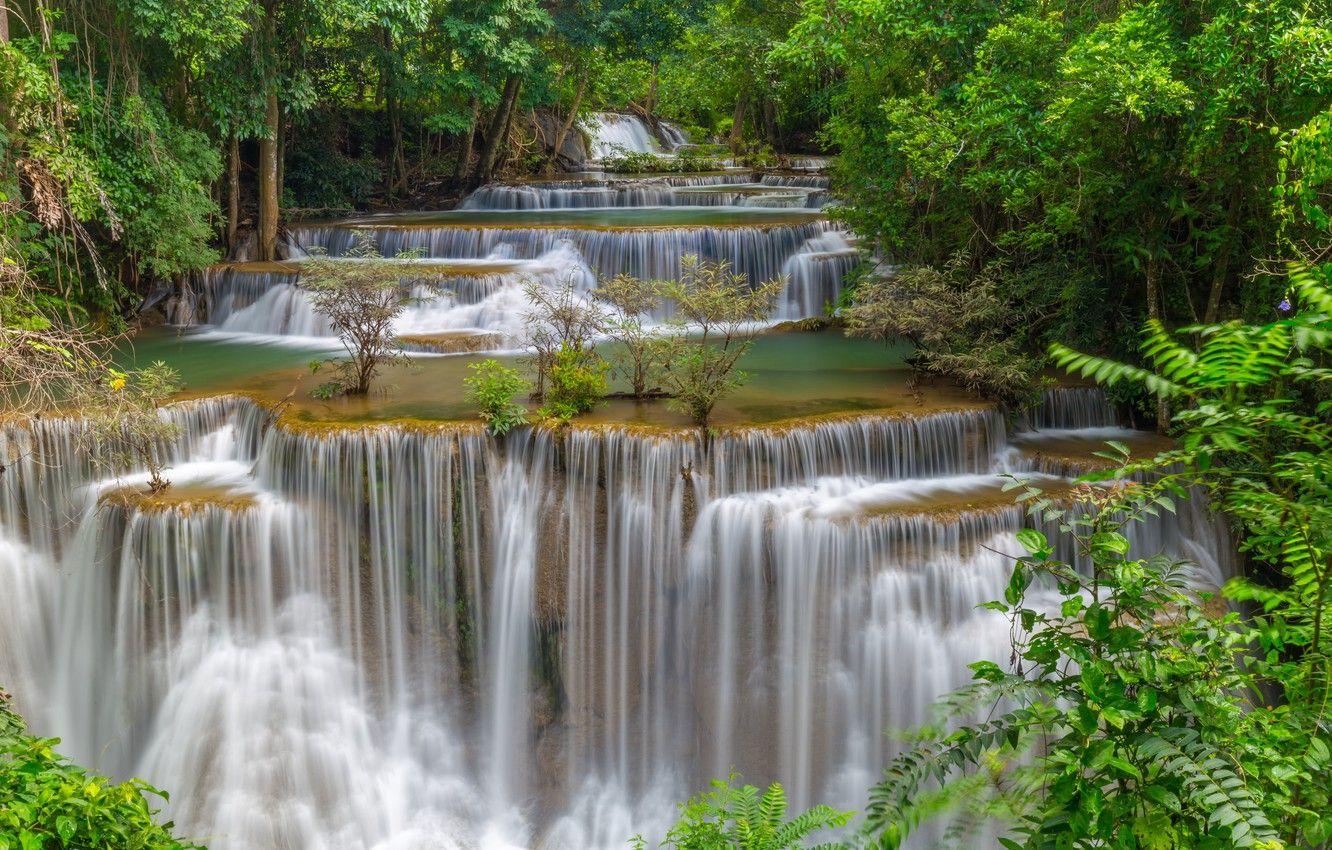 1332x850 Wallpaper forest, landscape, river, rocks, waterfall, summer, Thailand, forest, tropical, river, landscape, beautiful, waterfall, tropical image for desktop, section пейзажи