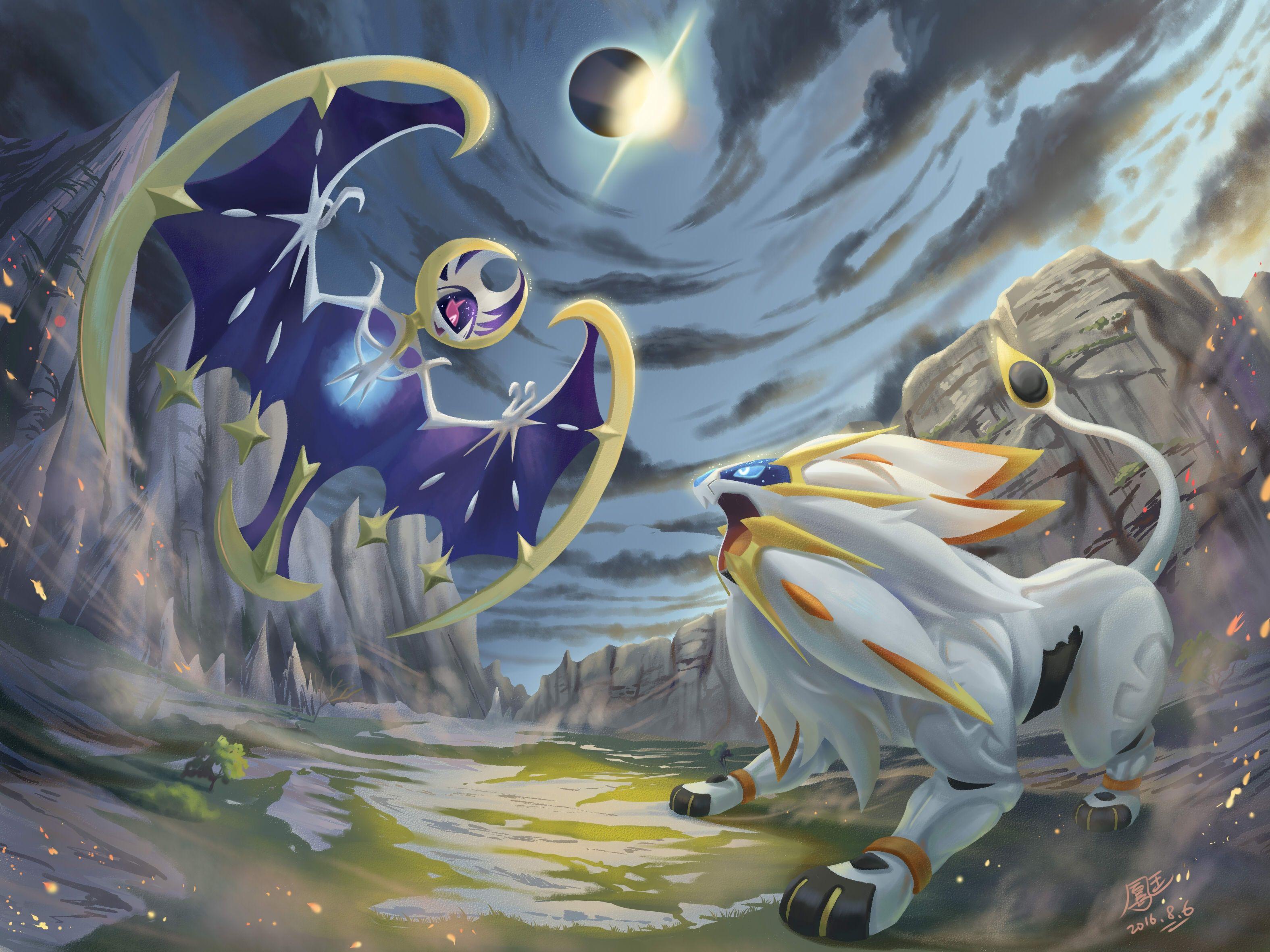 3150x2362 Download 3150x2362 Lunala, Pokemon, Solgaleo, Artwork, Clouds