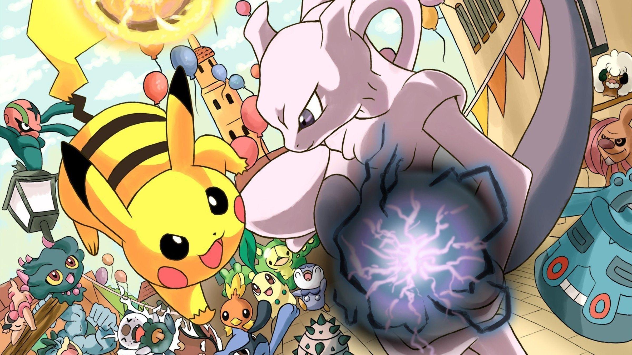 2400x1350 Machamp Mewtwo Nintendo Pikachu Pokemon Background Wallpaper HD Background Wallpaper Free Amazing Cool Tablet Smart Phone High Definition 2