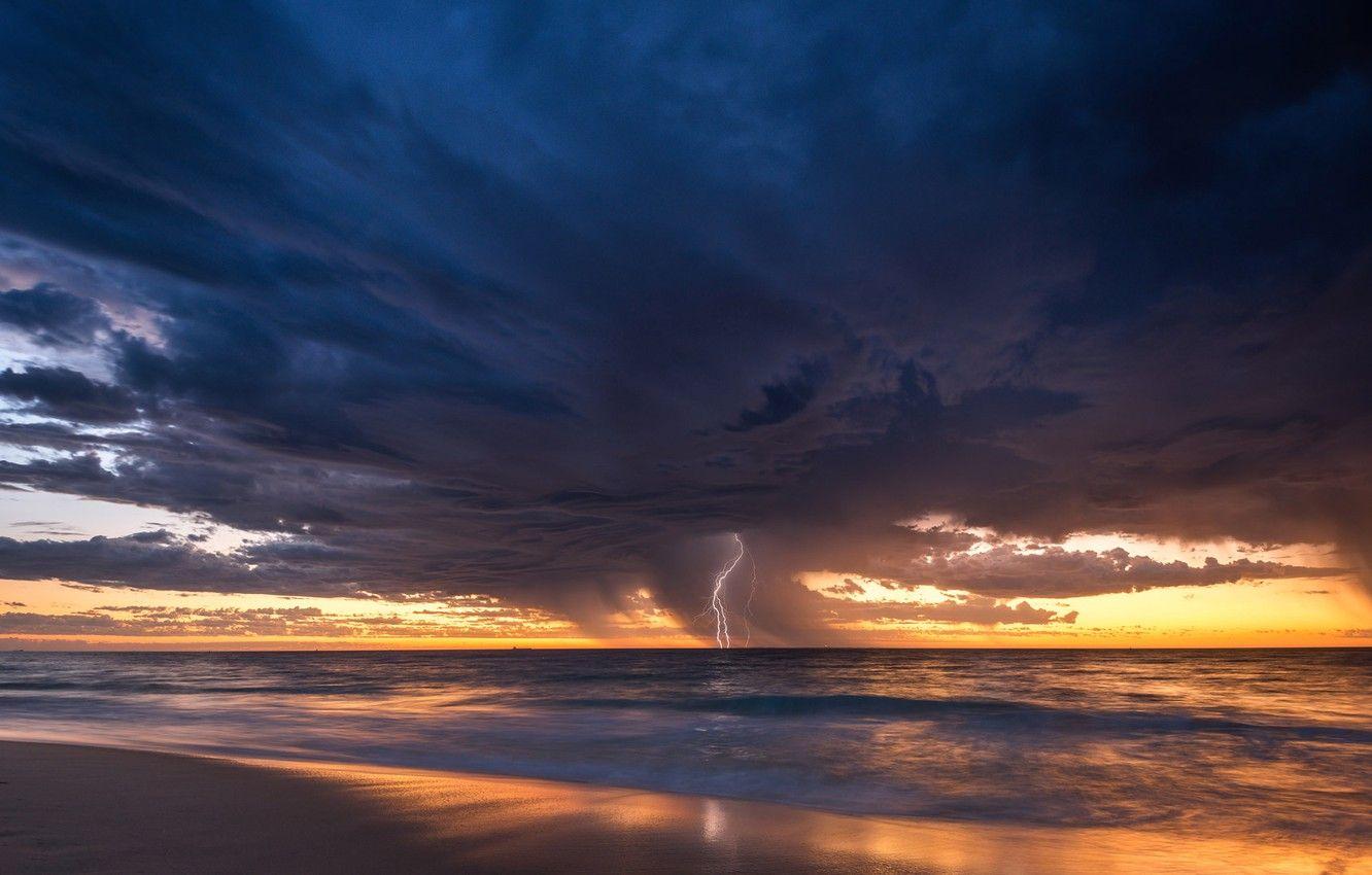1332x850 Wallpaper sea, the storm, lightning, Australia, Perth image for desktop, section природа