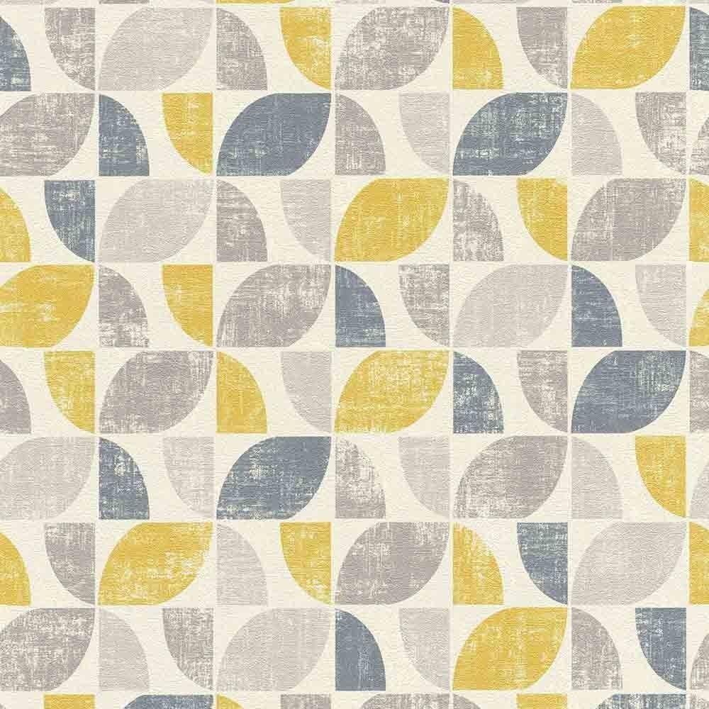 1000x1000 Graphic Geometric Vintage White Yellow Blue Wallpaper Paste Wall Textured Vinyl 4000441519846