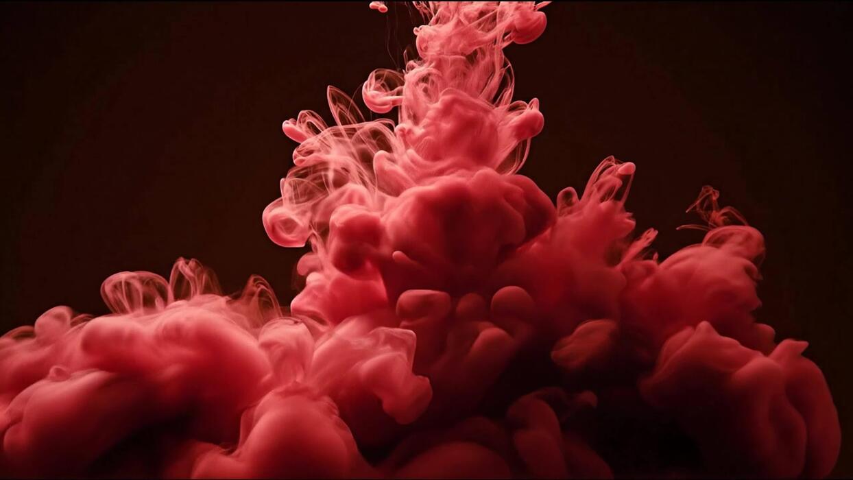 1244x700 Abstract red ink smoke cloud formation against dark background