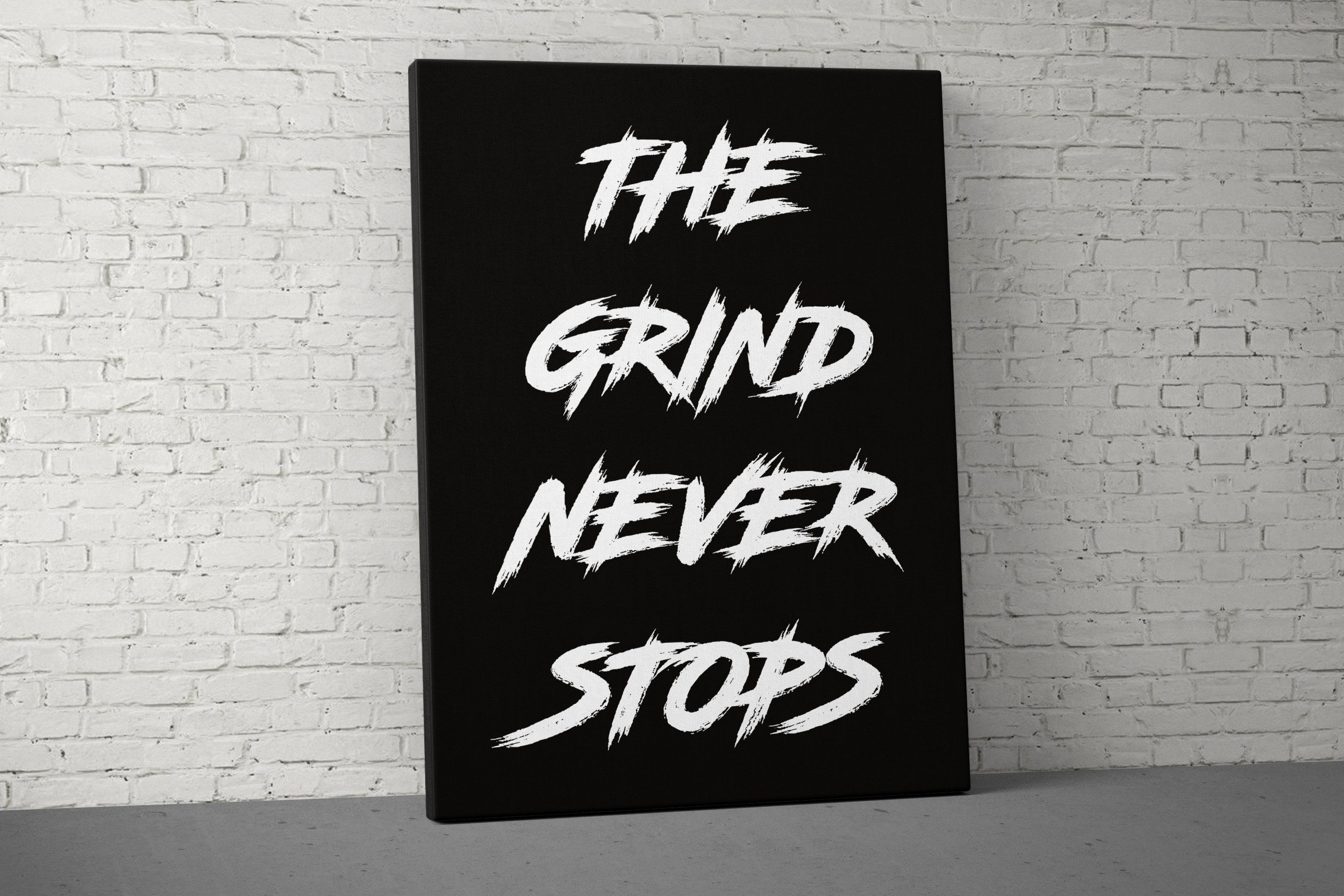 3000x2000 Grind Never Stops Canvas Gym Decor Motivational Quote Wall Art Fitness