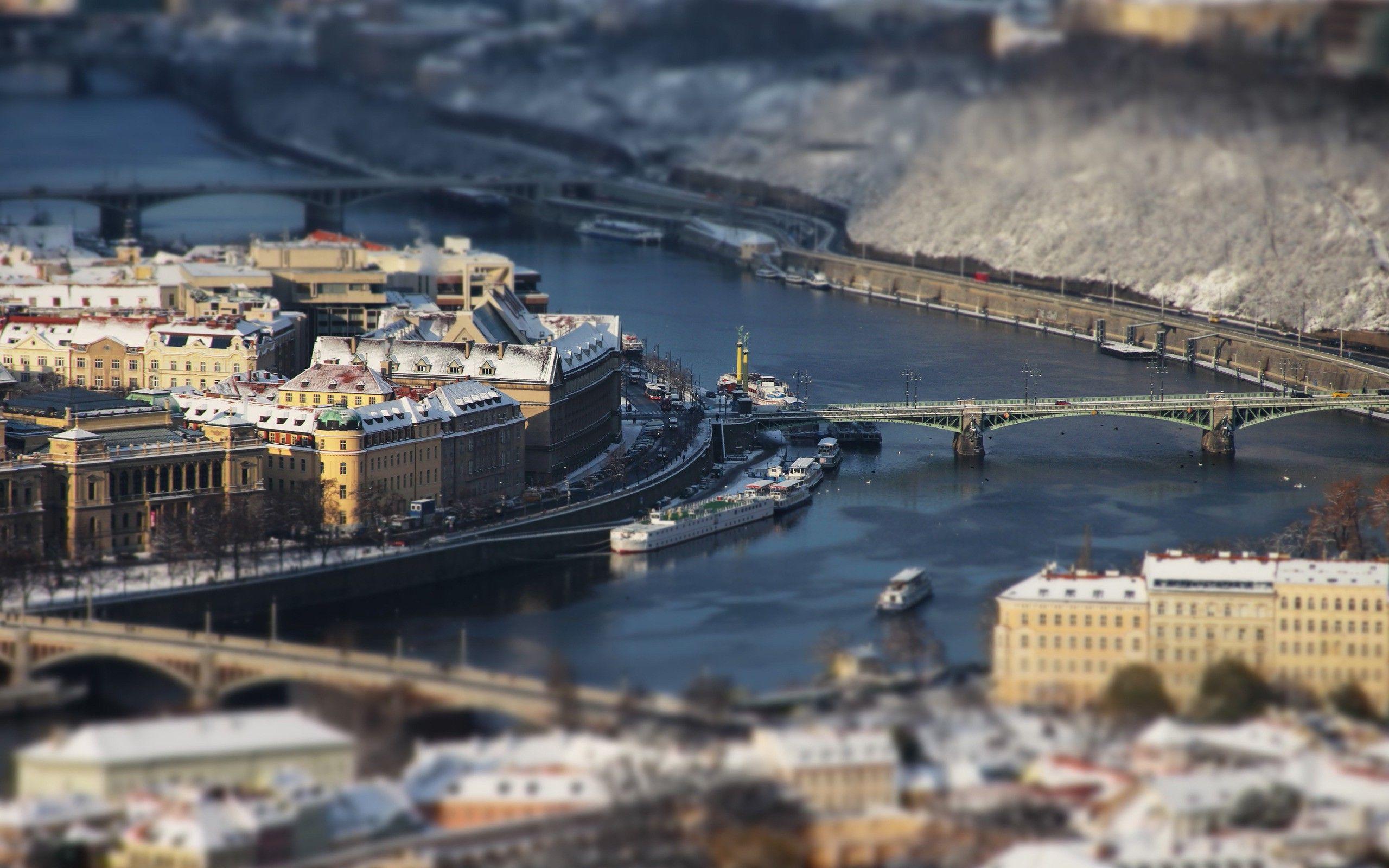 2560x1600 anime, Cityscape, River, Building, Bridge, Blurred, Tilt Shift