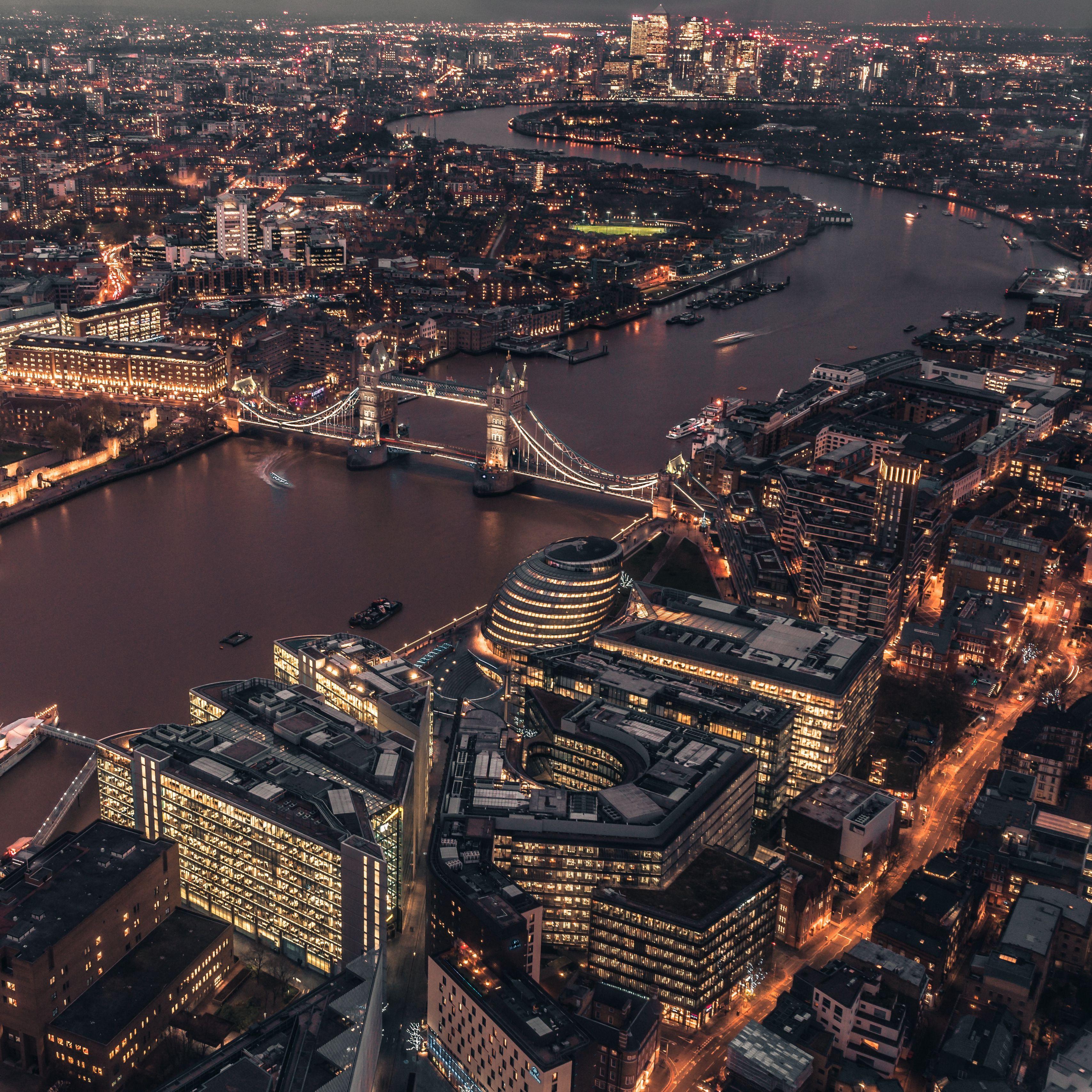3415x3415 Download wallpaper 3415x3415 london, uk, city lights, bridge, top