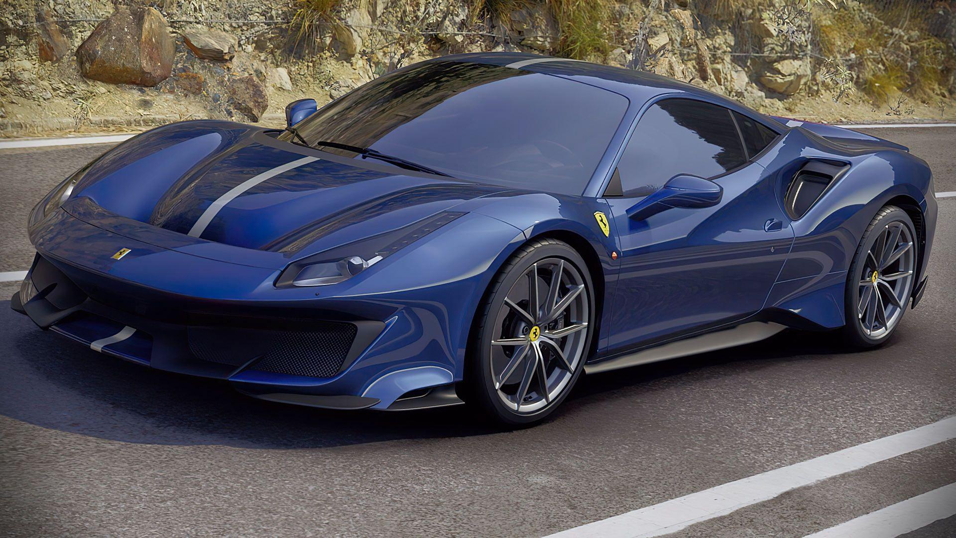 Голубая Ferrari 488 pista