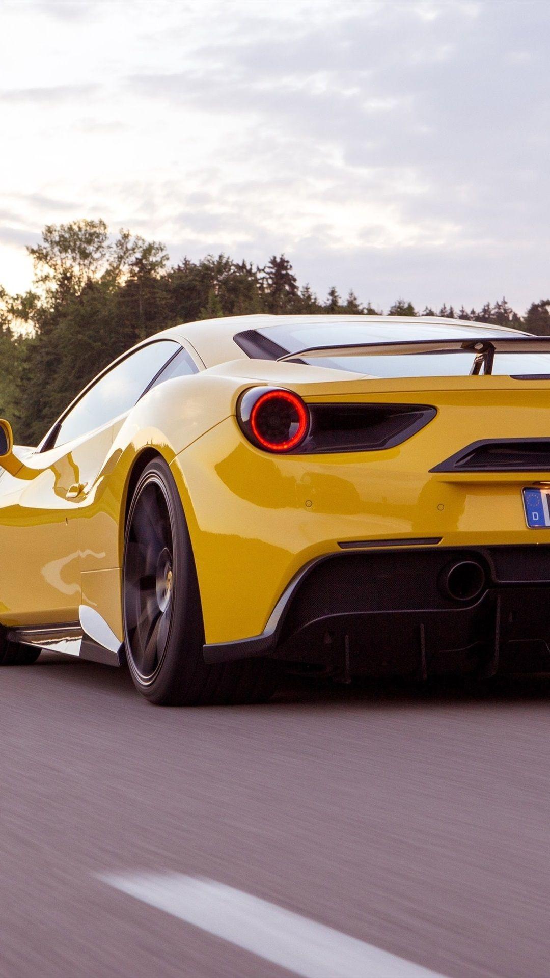1080x1920 Ferrari 488 GTB Yellow Supercar Back View And Speed 1080x1920 IPhone 8 7 6 6S Plus Wallpaper, Background, Picture, Image