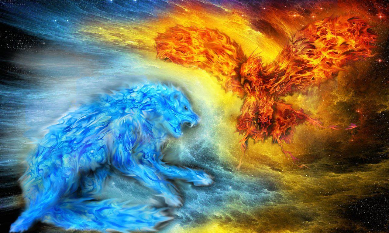 Hình nền 1280x768 Cool Fire And Ice Wolf