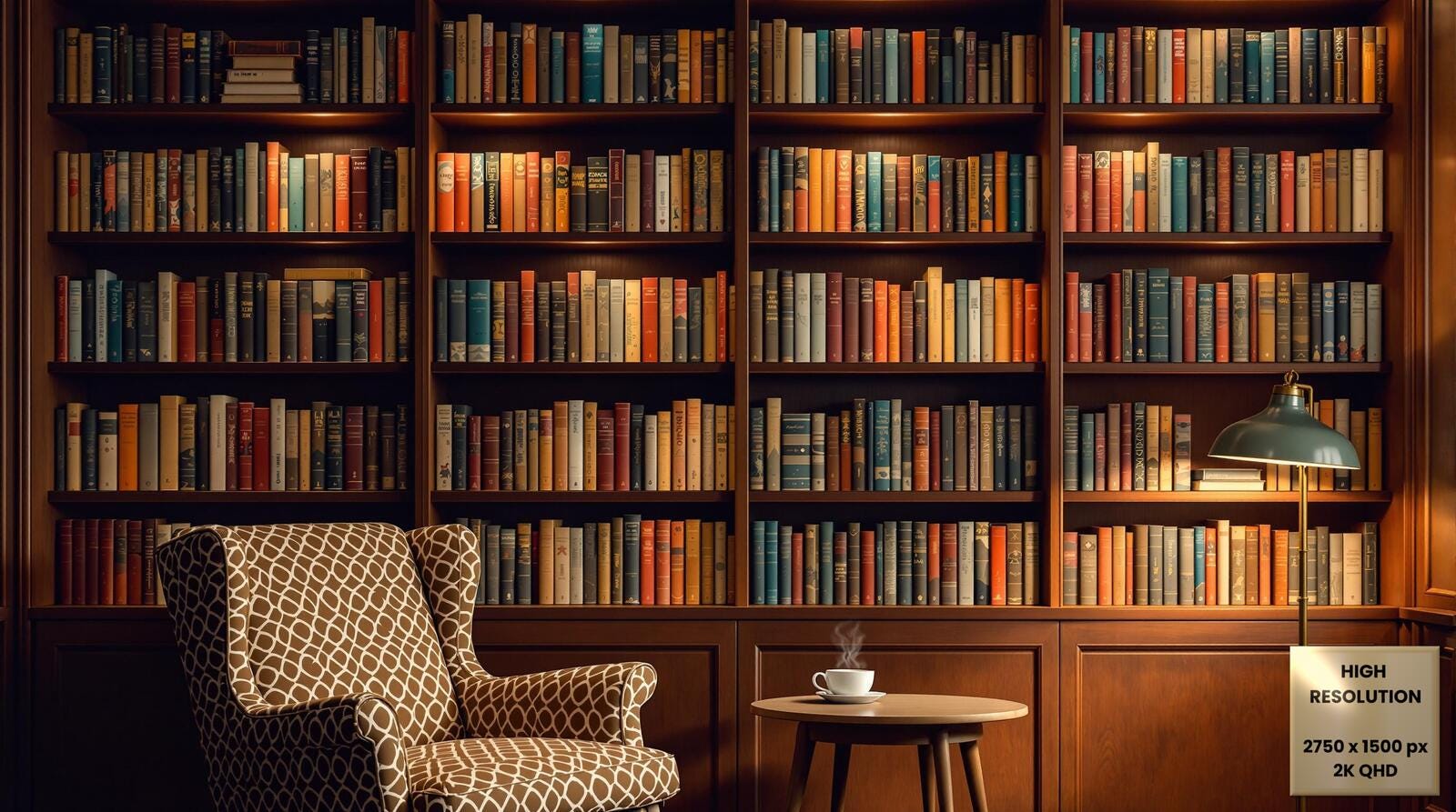 1600x893 Classic Library Virtual Background. Elegant Study Backdrop for Zoom. Cozy Reading Nook & Bookshelf Wall (digital Download 2K)
