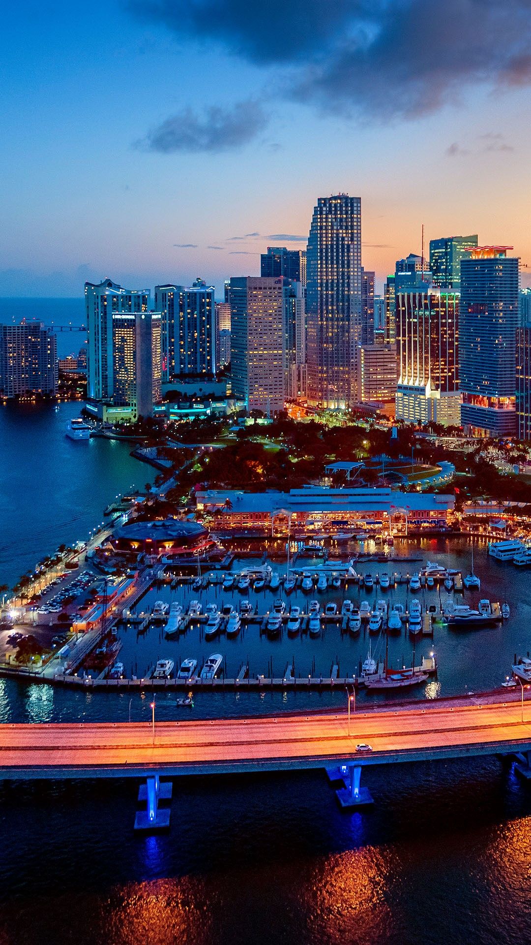 1080x1920 View across Bayside Marketplace and Port Boulevard, Downtown Miami, Florida, USA. Windows Spotlight Image