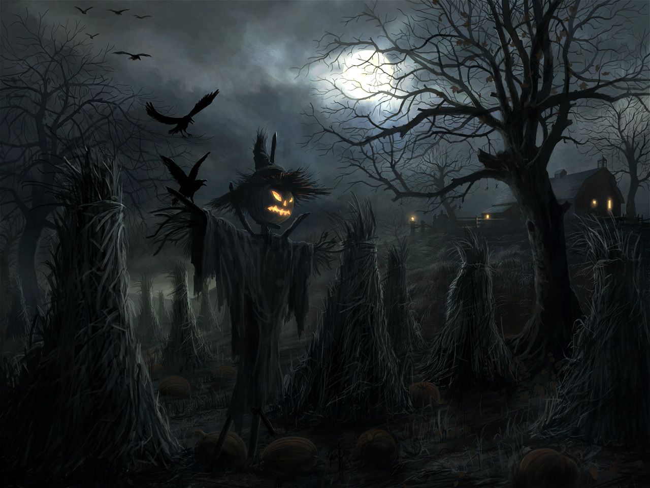 1280x960 Phone wallpaper: Halloween, Landscape, Holidays, Night, Moon 13757