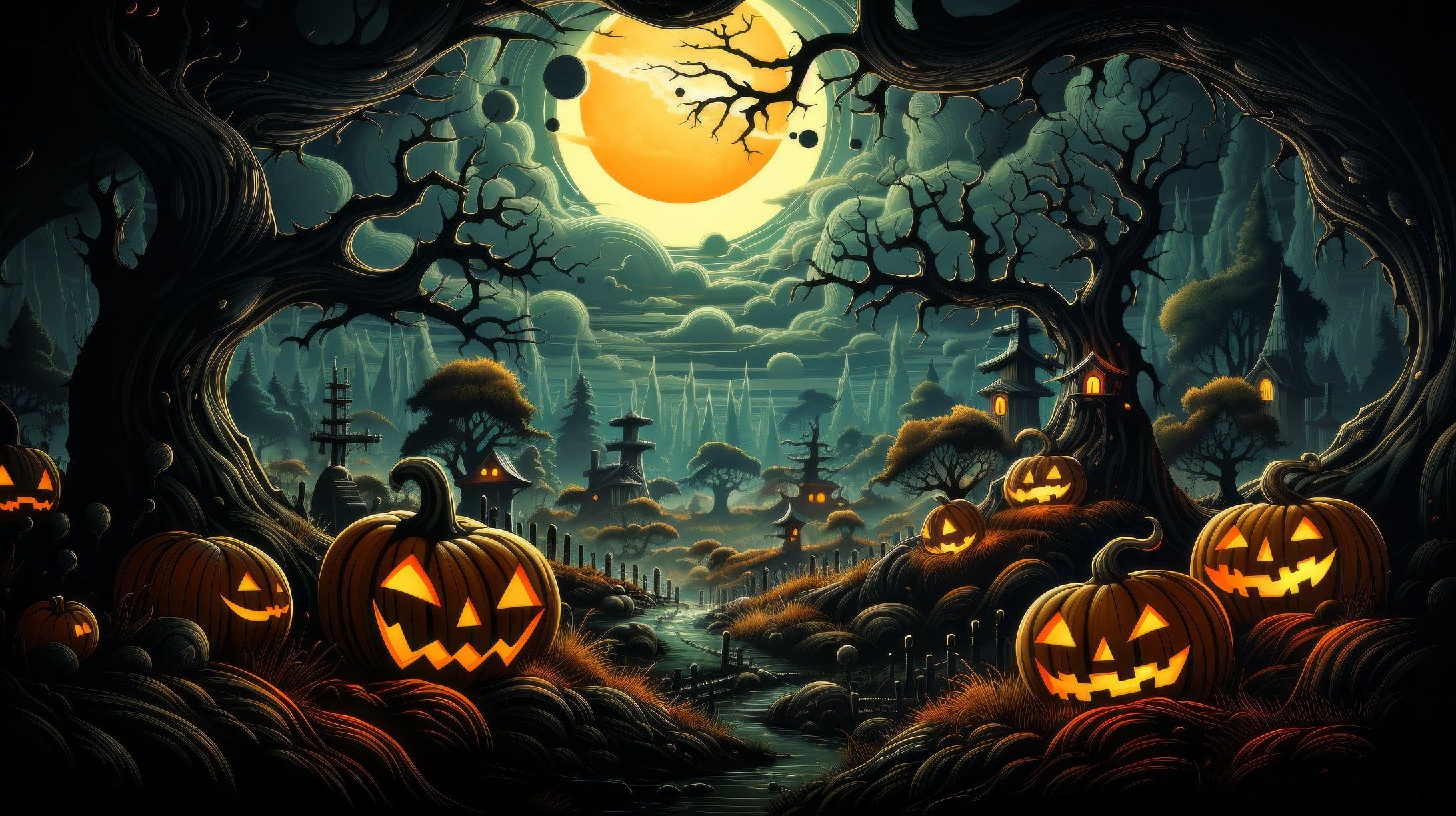 2184x1224 Halloween Landscape Wallpaper for Desktop