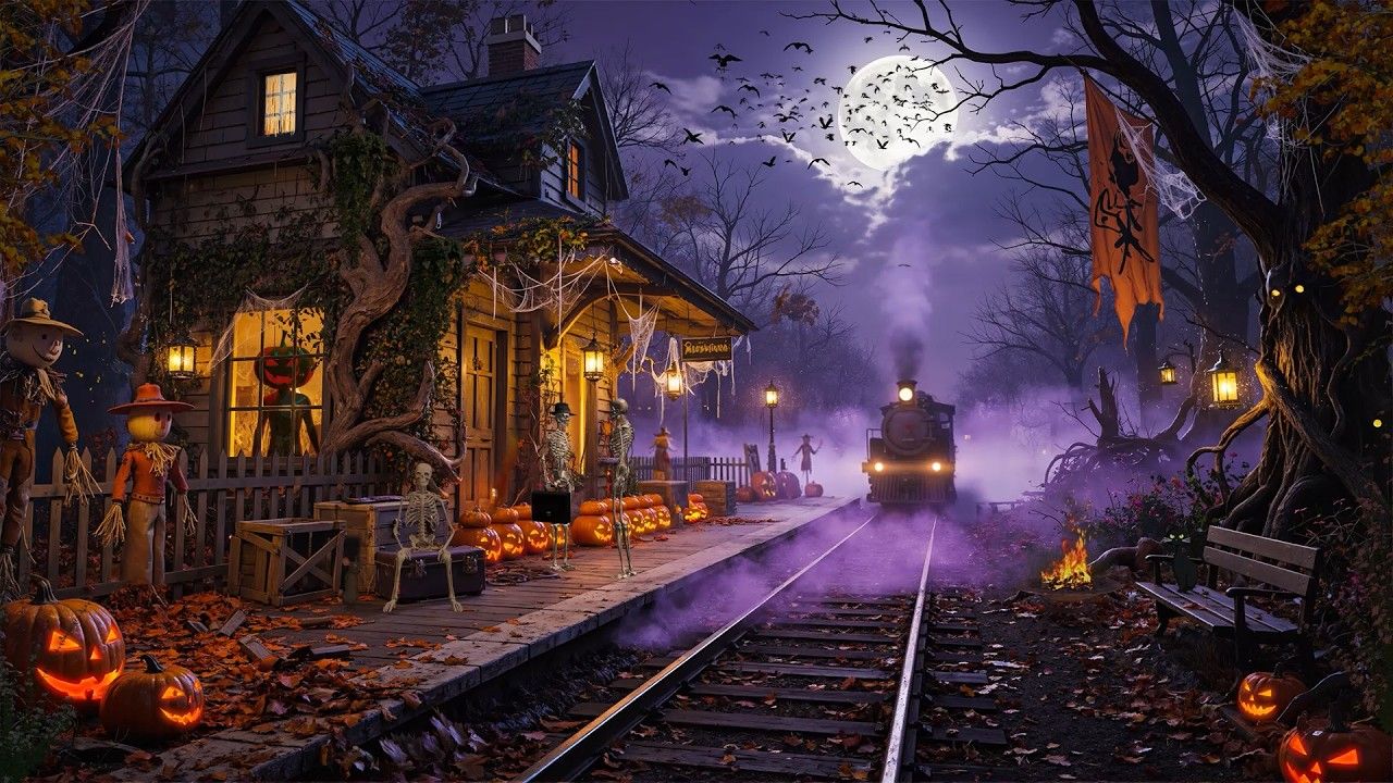 1280x720 Haunted Halloween Train Station Ambience