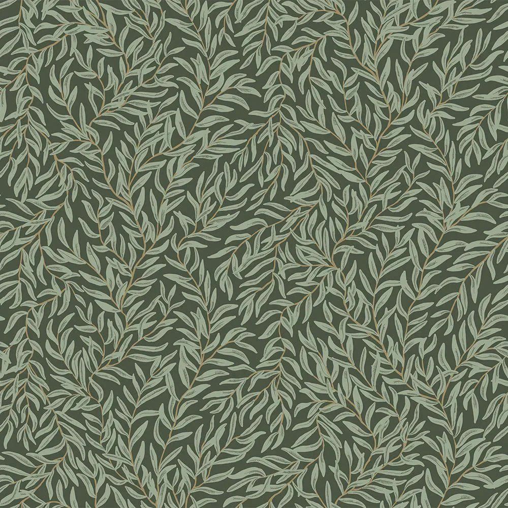 1000x1000 Lucie Annabel Whimsical Willow Wallpaper in Bayleaf on Juniper Green